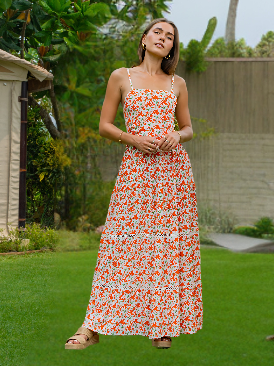 Empirer Flower Orange - Scarlet Maxi Dress