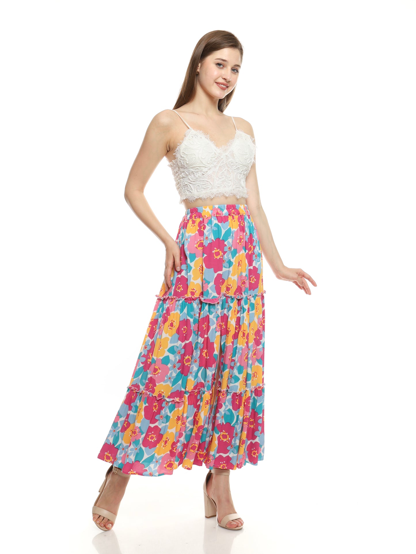 Disco Flowers Magenta – Keyla Skirt