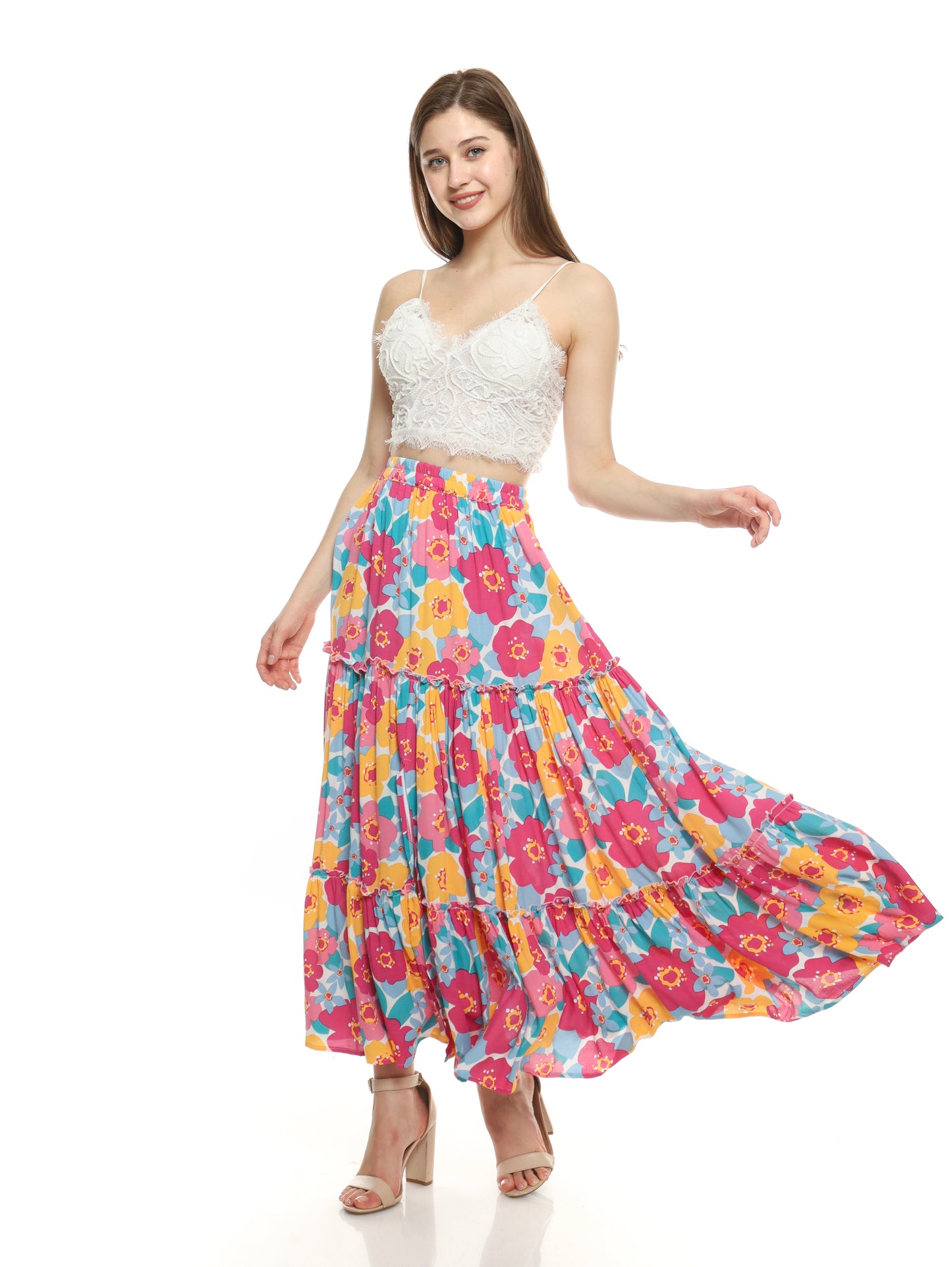Disco Flowers Magenta – Keyla Skirt