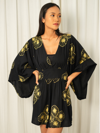 Golden Flowers Black – Keiko Playsuit