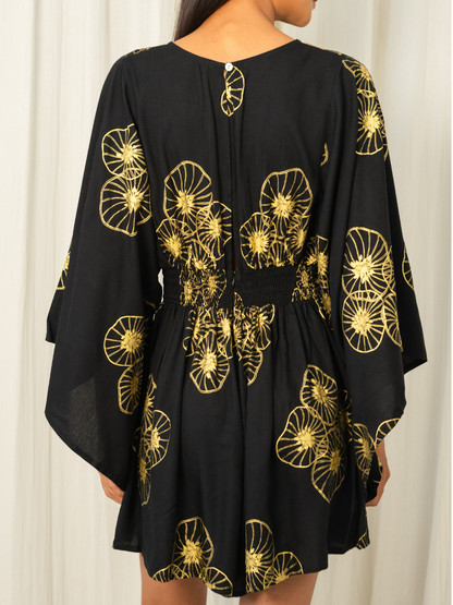 Golden Flowers Black – Keiko Playsuit