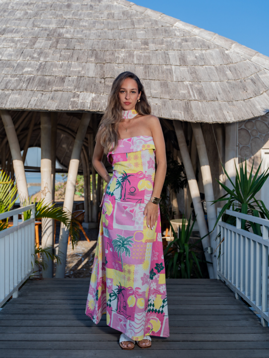 Summer Island Pink Yellow - Iria Maxi Dress