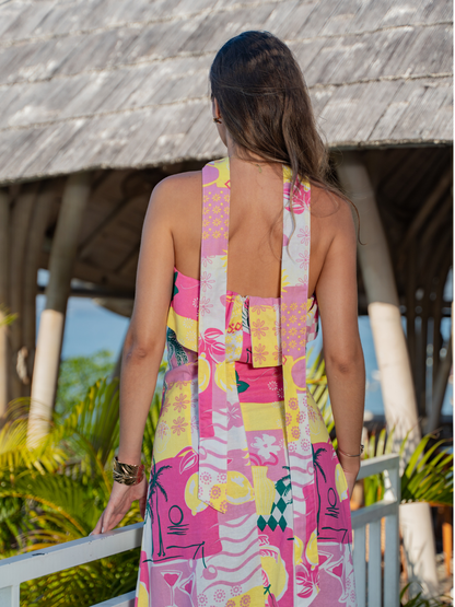 Summer Island Pink Yellow - Iria Maxi Dress