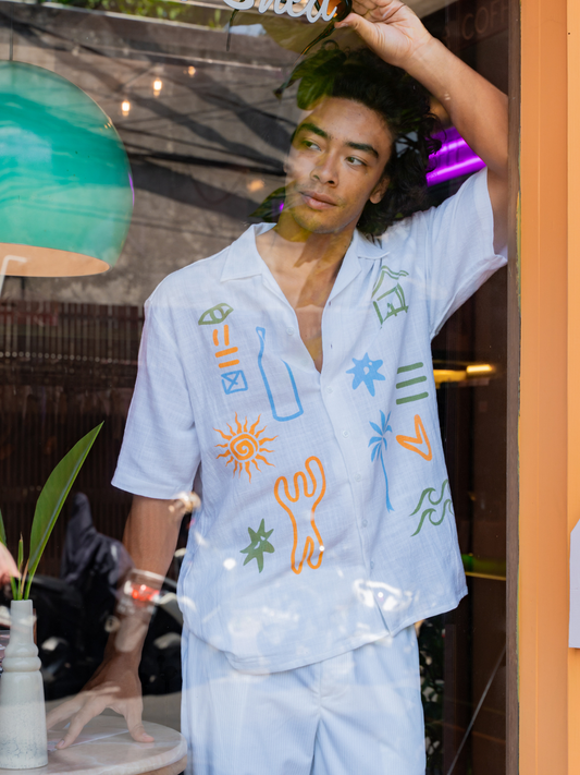 Home - Summer Relaxed Shirt / White Printed