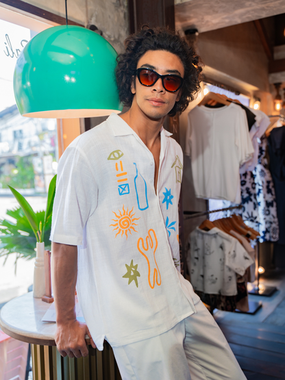 Home - Summer Relaxed Shirt / White Printed