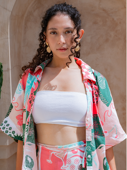 Summer Island Pink Green - Chloe Button Up Top