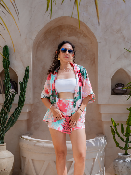 Summer Island Pink Green - Chloe Button Up Top