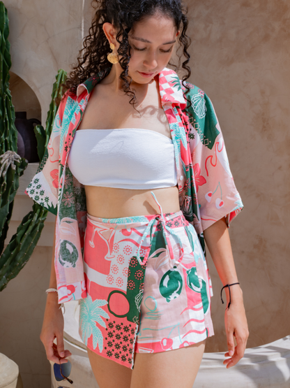 Summer Island Pink Green - Celine Mini Skort